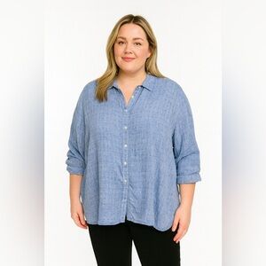 Talbots blue linen button up long sleeve shirt size 3XP classic coastal summer